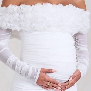 Maternity Elegant White Off-Shoulder Dress